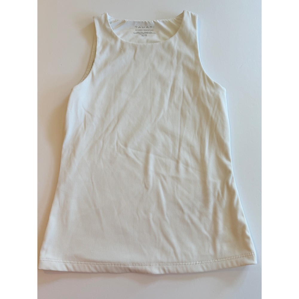 Tahari Modern Essentials White Ribbed Tank Top Sleeveless Crew Neck XS